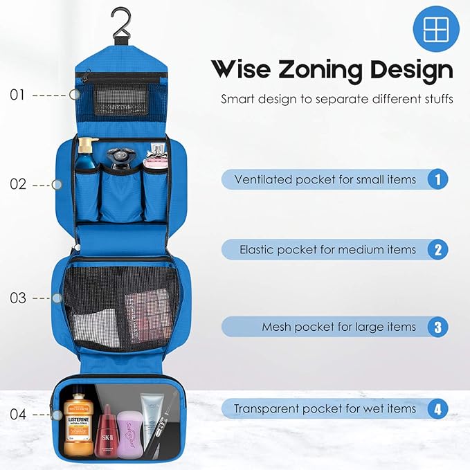 dopobo Travel Toiletry Bag for Women, Dopp Kit for Men, Waterproof Makeup Bag Shaving Bag with Hanging Hook, Portable Toiletry Organizer for Traveling and Camping