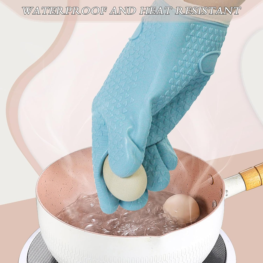 Oven Mitts with Fingers, Heat Resistant 500°F, Waterproof & Non-Slip Kitchen Gloves for Baking, Grilling, Cooking - 5-Finger Design with Soft Lining, Hanging Hook,Pale Blue