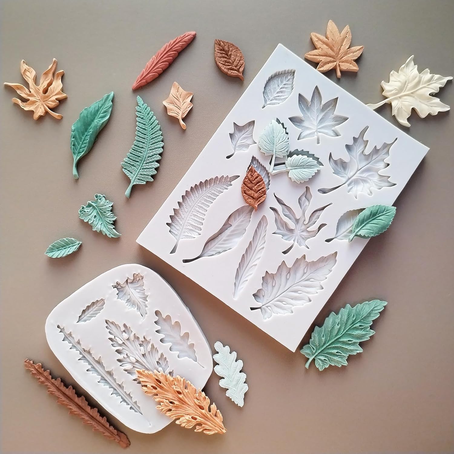 2PCS Leaf Silicone Molds, Tree Leaves Shape Cake Fondant Mold, 3D Unique Chocolate Candy Jello Biscuit Dessert Mold, Resin Plaster Polymer Clay Soap Mold, Cake Decorating Tool