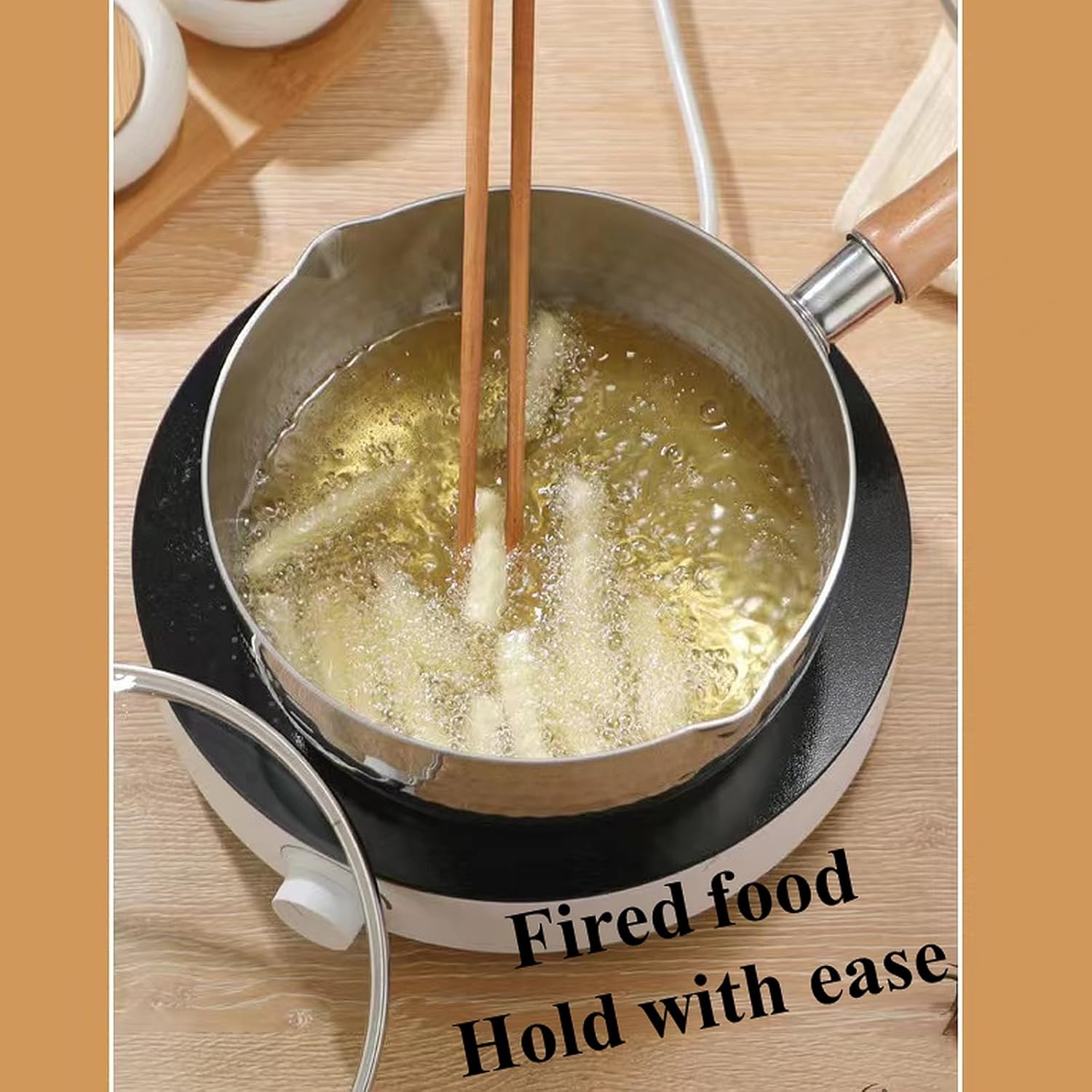 Thickened 304 Stainless Steel Pot, Solid Wood Anti Scald Handle With Hook, Multifunctional Sauce Pot with Inverted Mouth, Milk Pot, Cooking Pot (3.0 Quarts)
