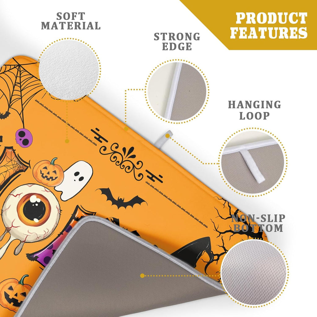 Halloween Home Dish Drying Mat Orange Washable Microfiber Drying Pad for Holiday Decoration