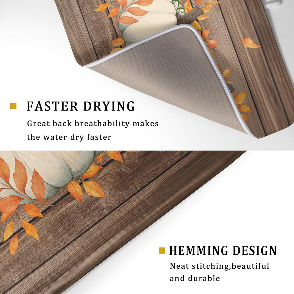 Autumn Pumpkin Dish Drying Mat Rustic Wood Dish Drainer Mats Fast Dry Microfiber Reversible Dish Drying Pad Kitchen Decoration 18x24 inch