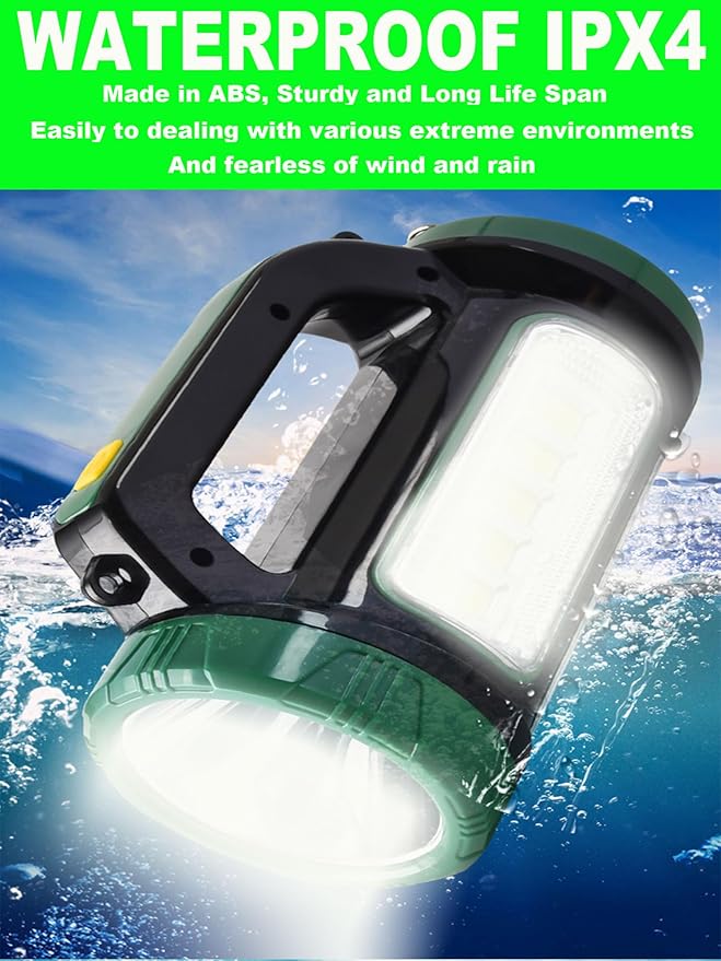 LED Searchlight Spotlights Lantern, Solar Rechargeable Super Bright 10000LM Handheld LED Flashlight, Multifunction Camping Lantern Work Light, 6 Light Modes, Waterproof, Power Bank