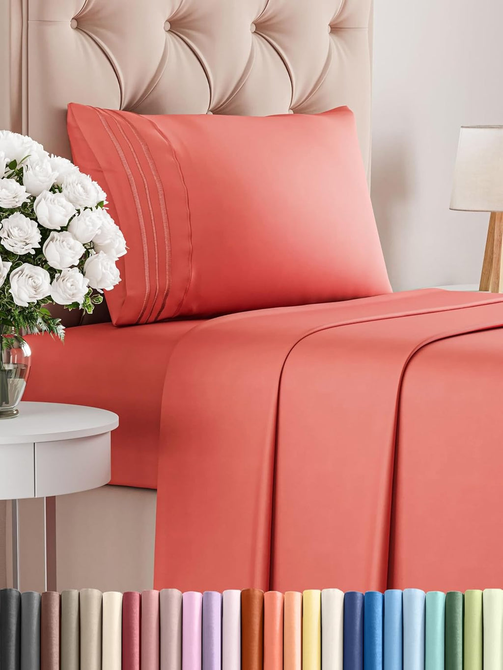 Twin Size 3 Piece Sheet Set - Comfy Breathable & Cooling Bed Sheets Set - Hotel Luxury Bedding for Women, Men, Kids, Teens, Boys & Girls - Deep Pockets, Ultra-Soft and Wrinkle Free - Oeko-Tex - Coral