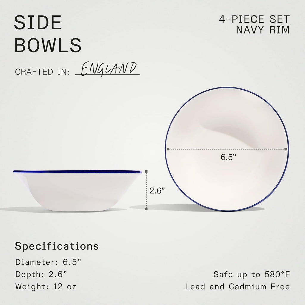 Made In Cookware - Set of 4 - Side Bowls - White With Navy Rim - Porcelain - Crafted in England