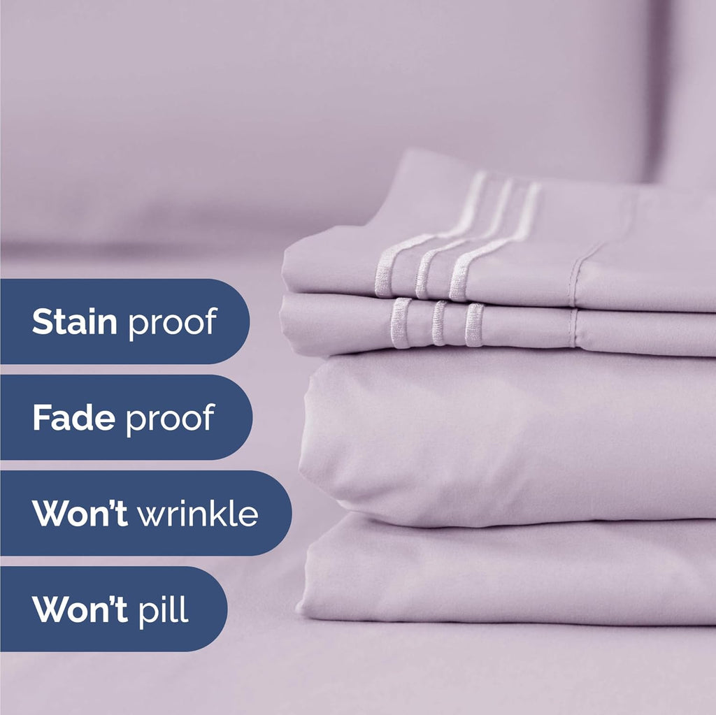 Twin Size 3 Piece Sheet Set - Comfy Breathable & Cooling Bed Sheets Set - Hotel Luxury Bedding for Women, Men, Kids, Teens, Boys & Girls - Deep Pockets, Soft, Wrinkle Free - Oeko-Tex - Light Lavender