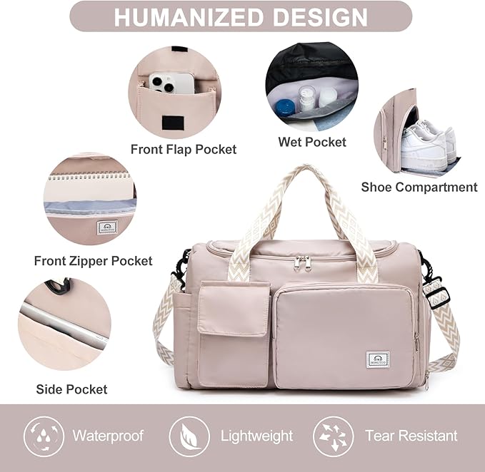 Small Gym Bag for Women, Travel Duffle Bag Carry On Weekender Bag with Shoe Compartment