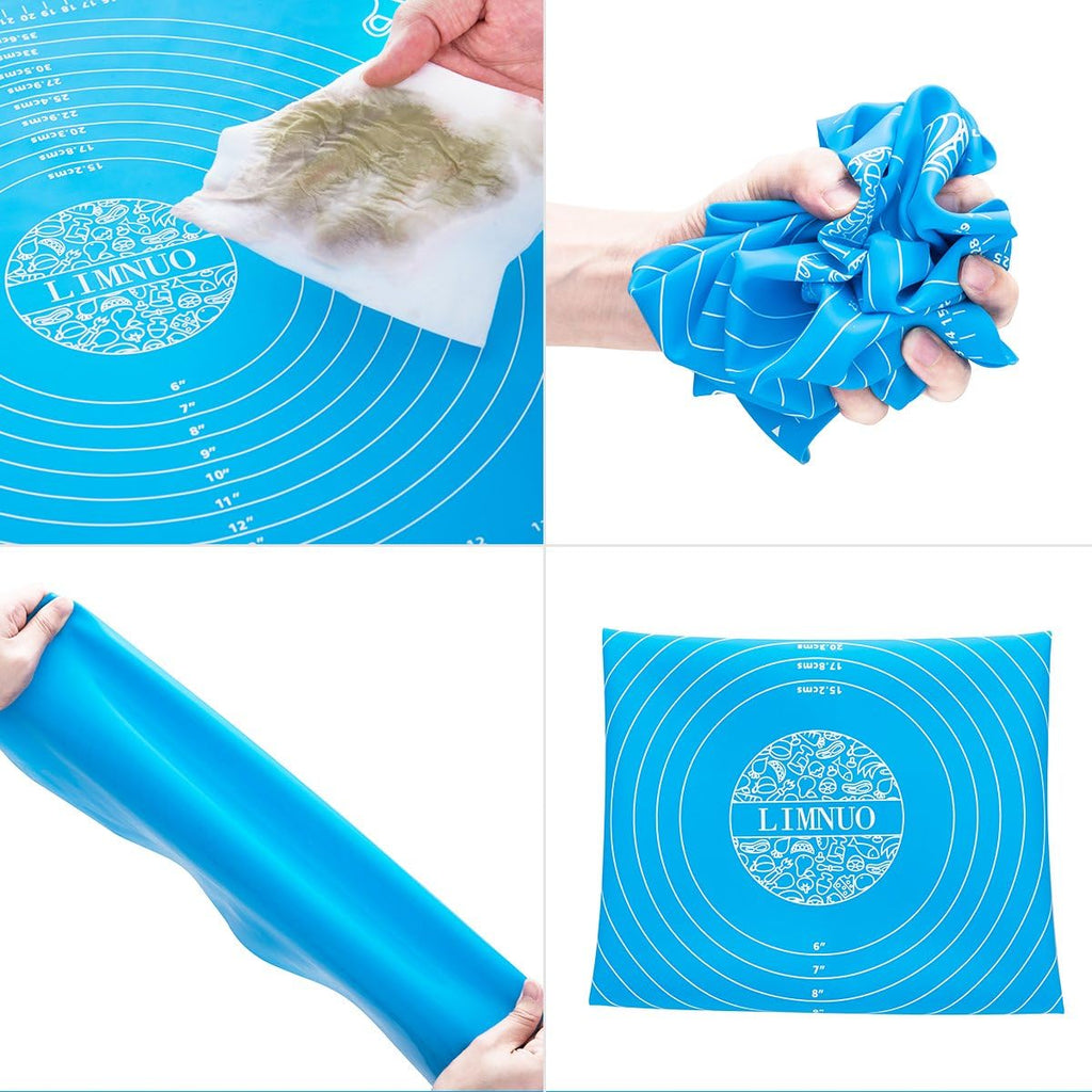 LIMNUO Silicone Baking Mat, Extra Thick Large Non Stick Pastry Mat Sheet for Dough Pie Crust Rolling Mats (Blue, L-16''(W)*24''(L))