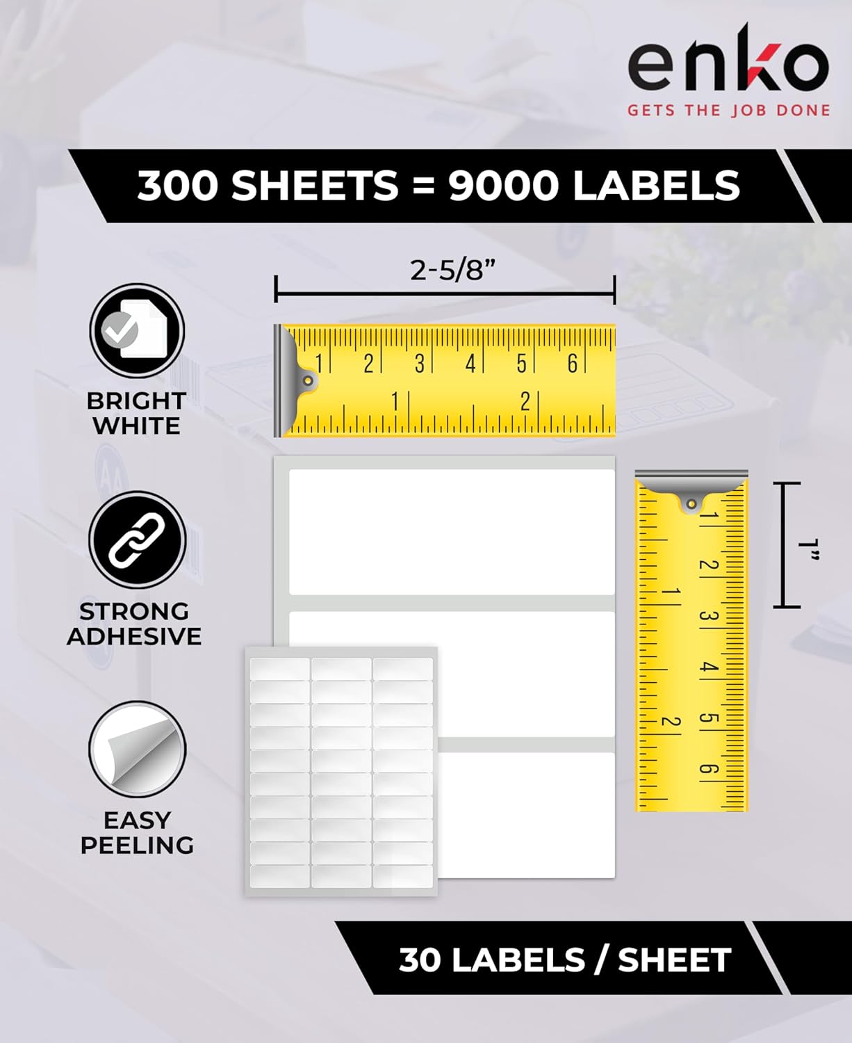 enKo 1 x 2-5/8 Inch 30 Up Return Mailing Address Labels White Printable FBA Labels (300 Sheets, 9000 Labels)