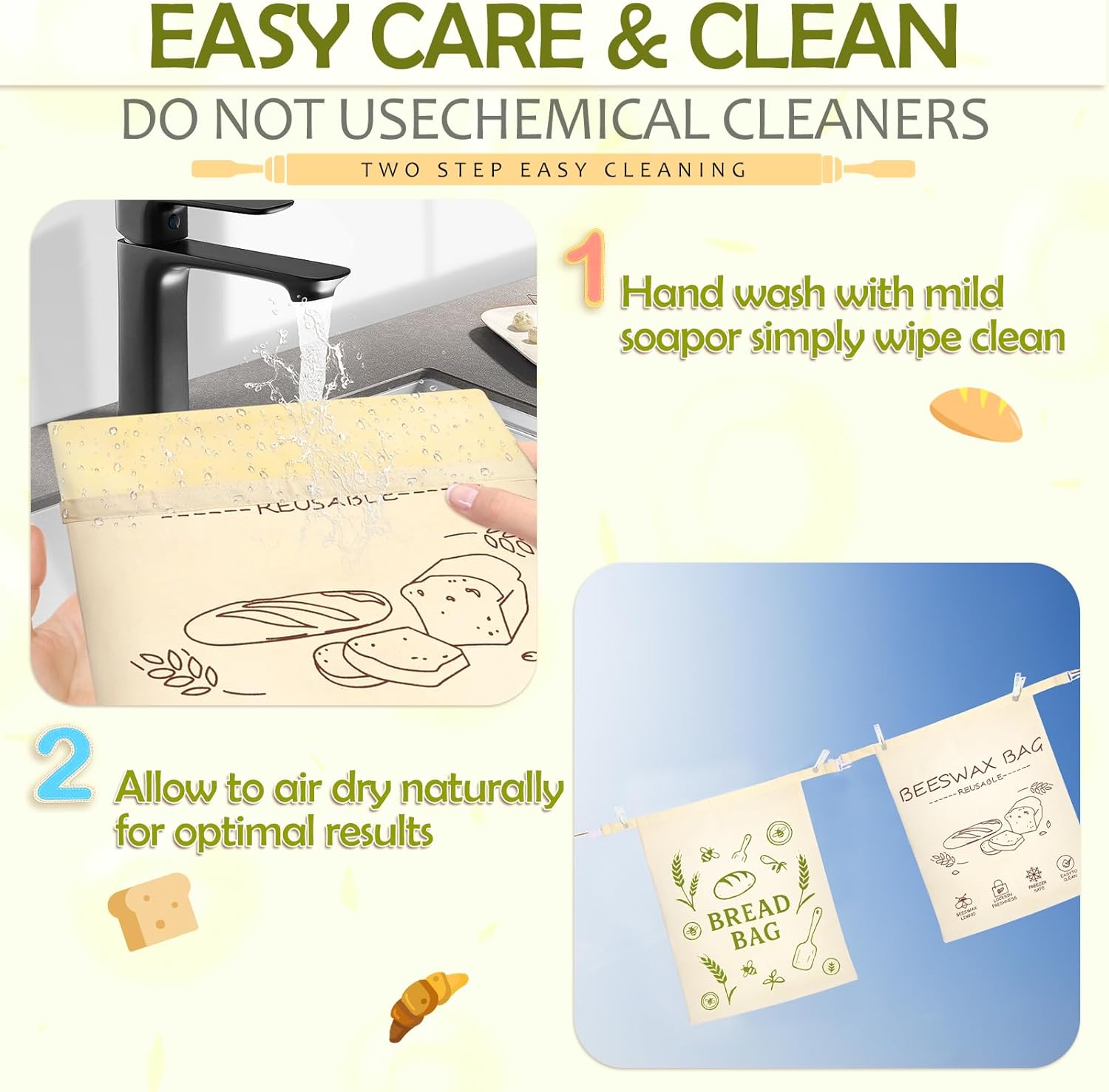 2 Pack Beeswax Bread Bag for Sourdough - Reusable Sourdough Bread Bags, Bread Bags for Homemade, Keep Your Loaf Fresh for Days Extra Large and Easy to Clean Cotton Storage Bag XL 17x13 Inch