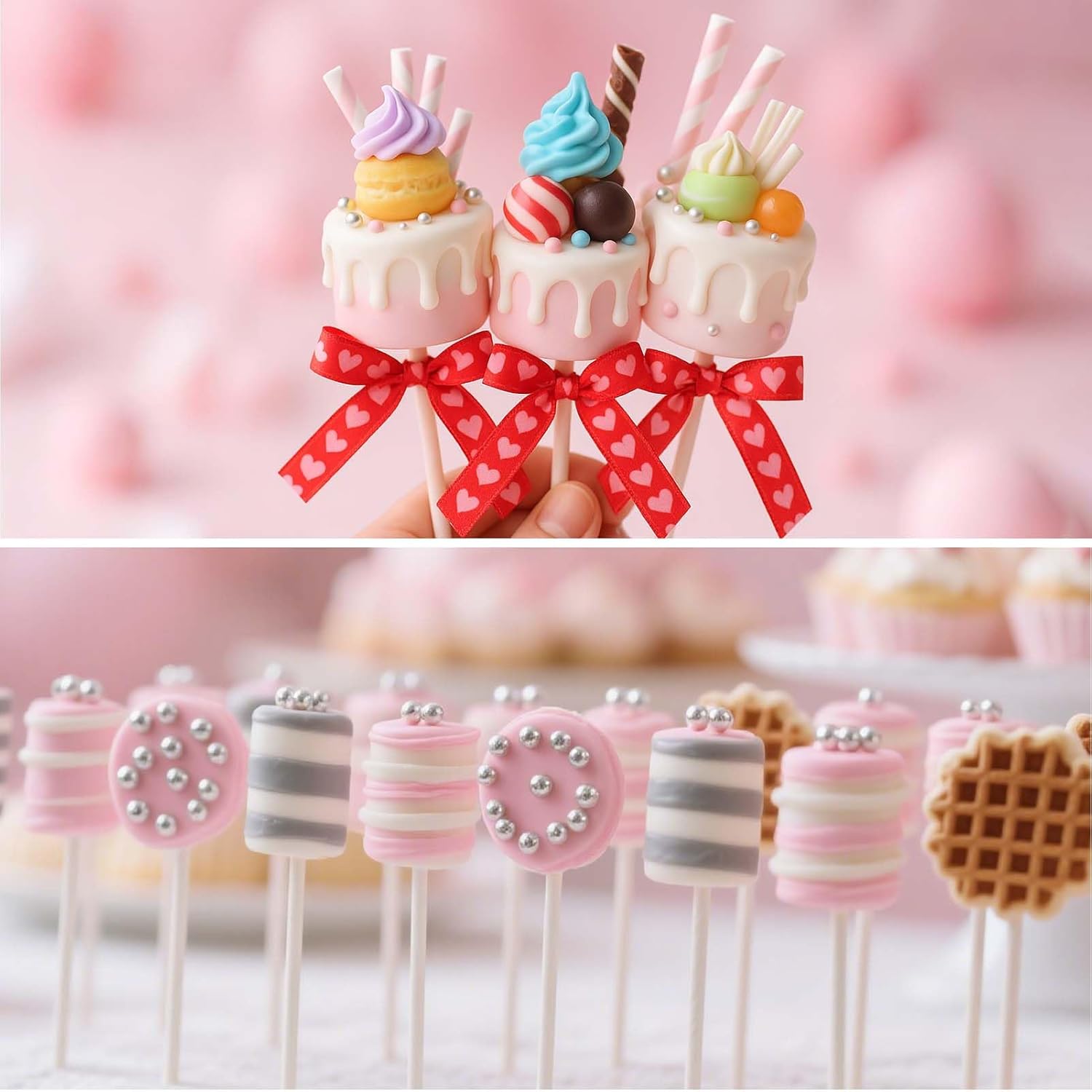 Juome Circle Cake Pop Mold Kit, 8 Cavities Cakesicle Molds Silicone with 100 Sticks & 100 Packaging Bags, Round Cake Pop Maker Supplies Accessories, Baking Tools for Home Baking Desserts