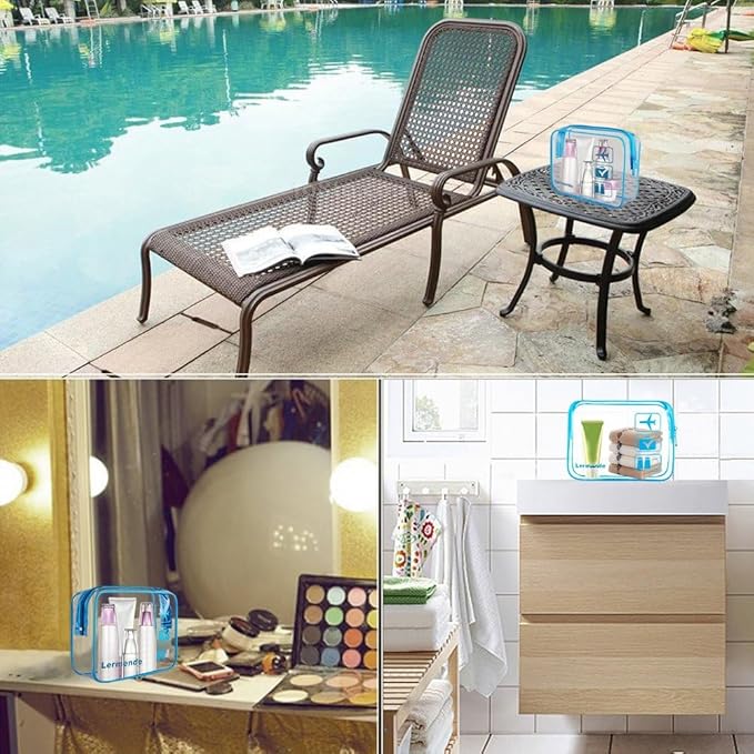 Lermende 2pcs Clear Toiletry Bag TSA Approved Travel Bag,Carry On for Travel,Airport Airline Accessories Compliant Bag,Quart Sized Makeup Cosmetic bag Women Men (Blue, 2 Pack)