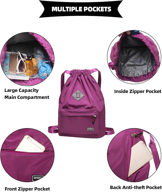 Peicees Waterproof Drawstring Sport Bag Lightweight Sackpack Backpack for Men and Women