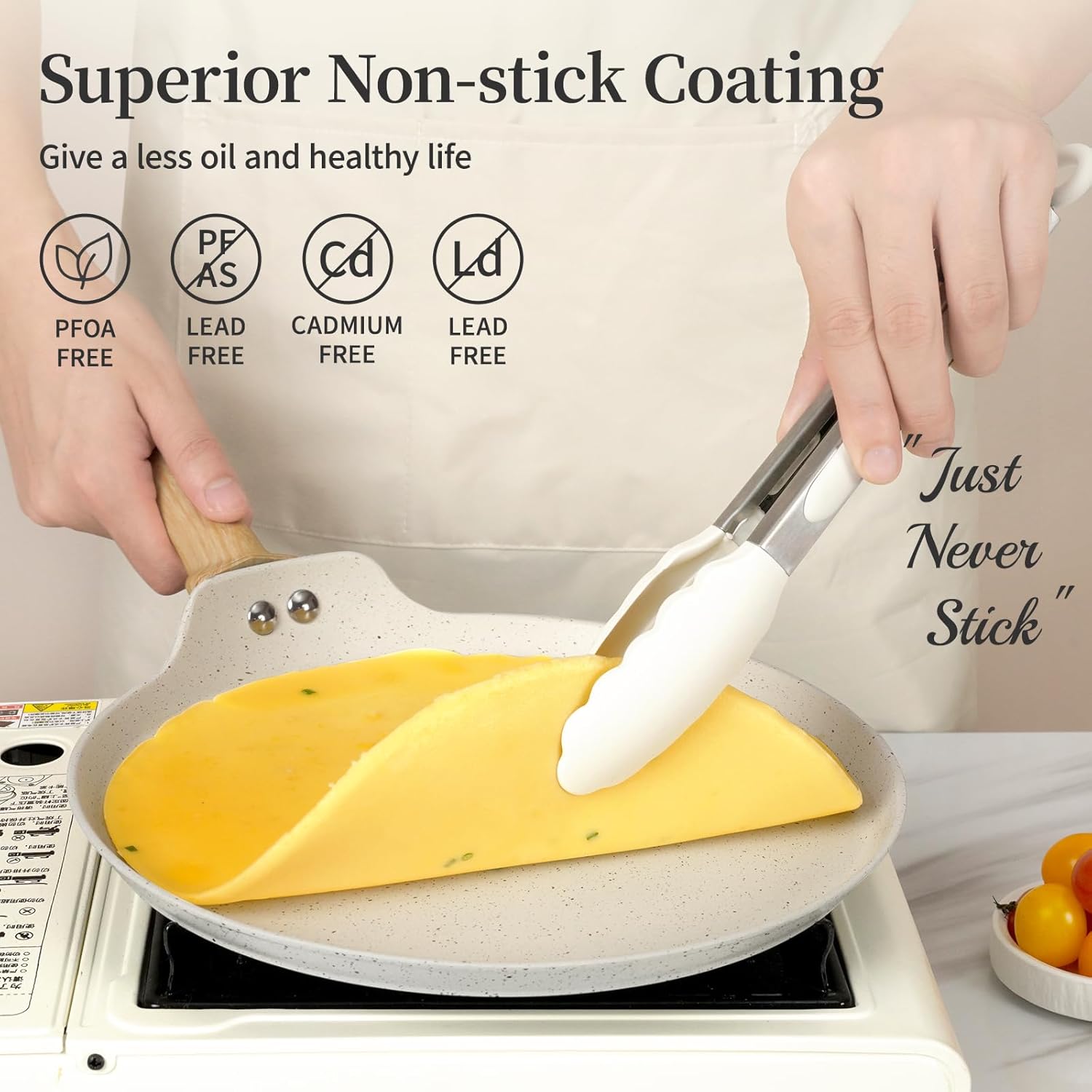 11 inch Nonstick Crepe Pan, Granite Coating Flat Skillet Dosa Tawa Tortilla Pan, White Large Pancake Griddle Comal Pan, Compatible with All Stovetops, PFOA Free