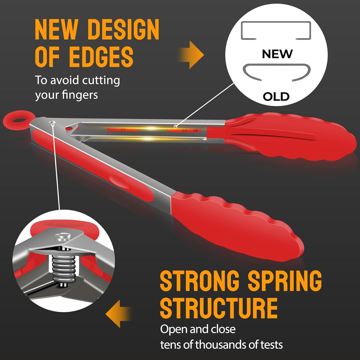 Hotec Silicone Kitchen Tongs for Cooking 9-Inch Serving Tongs with Silicone Tips, Set of 3 (Red Blue Green)