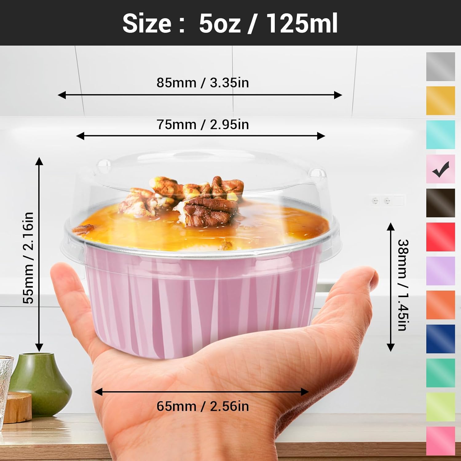 EUSOAR Disposable Foil Ramekins with Lids, 30pcs 5oz 125ml Aluminum Foil Muffin Liners Cupcake Baking Cups, Mini Pie Pans, Disposable Foil Baking Cups Containers for Creme Brulee or Cupcake