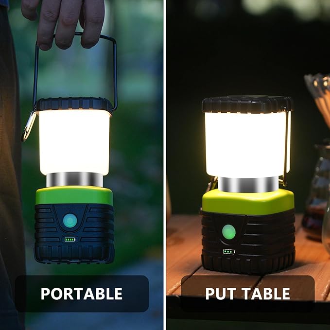 2PCS 3200K Warm Light LED Camping Lantern Rechargeable 1000LM, 4500mAh Power Bank, Flashlight for Hurricane Emergency, Hiking, IP44 Waterproof Lantern(Black)