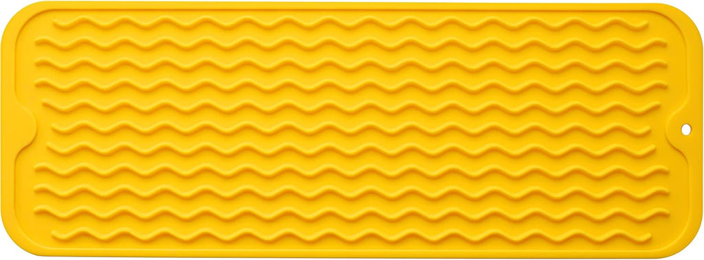 Silicone Dish Drying Mat for Multiple Usage,Easy clean,Eco-friendly,Heat-resistant Silicone Mat for Kitchen Counter,Sink,Bar,Bottle,or Cup Yellow M 17 inches x 6 inches
