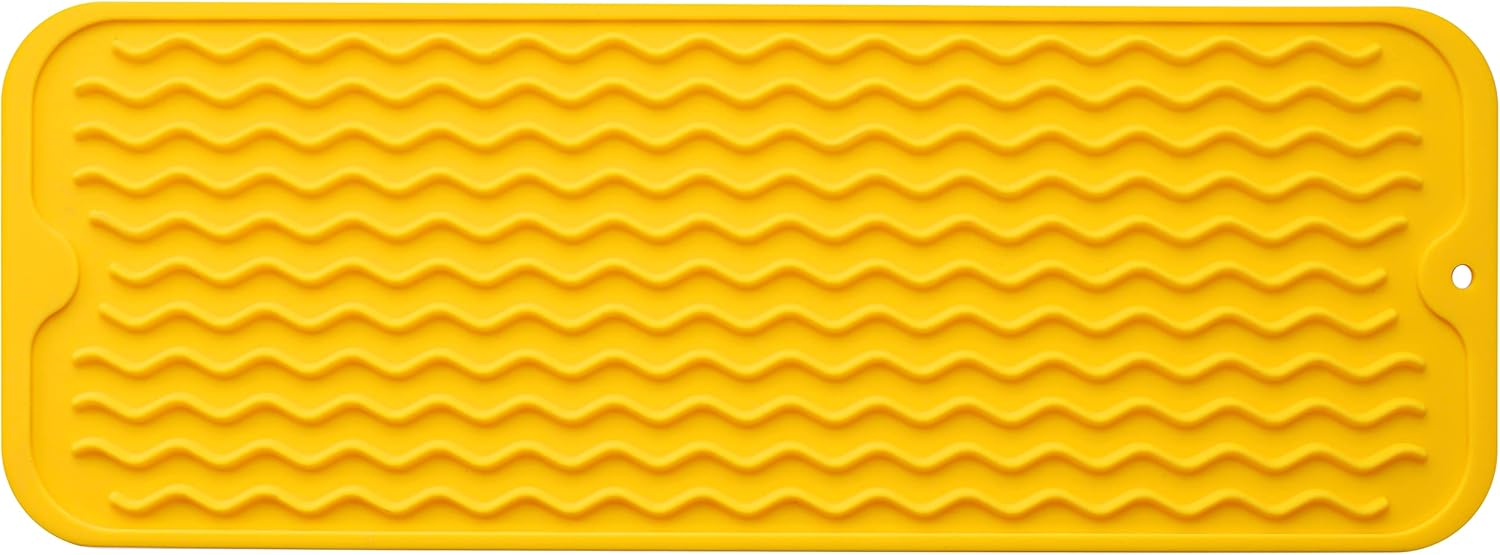 Silicone Dish Drying Mat for Multiple Usage,Easy clean,Eco-friendly,Heat-resistant Silicone Mat for Kitchen Counter,Sink,Bar,Bottle,or Cup Yellow M 17 inches x 6 inches