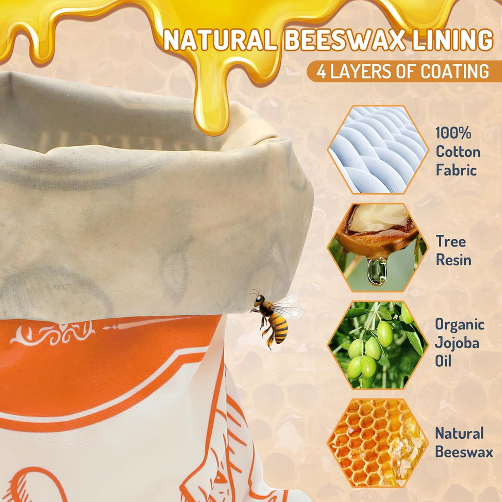 2-Pack Beeswax Bread Bags for Homemade Bread, Orange Reusable Sourdough Storage Bags with Premium Beeswax Coating for Loafs Baguette Fresh Keeping,Great Homesteading Essentials and Baking Gifts.