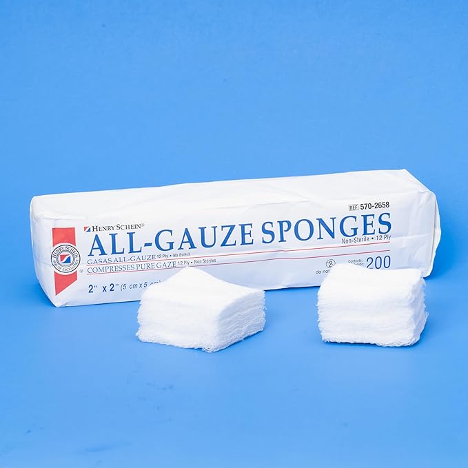 100% Cotton Woven All-Gauze Sponge 2x2 12 Ply Non-Sterile Square for Wound Dressing Gauze Sponge-Pads for Wound Care & Home First Aid Kits, 200 / Pack