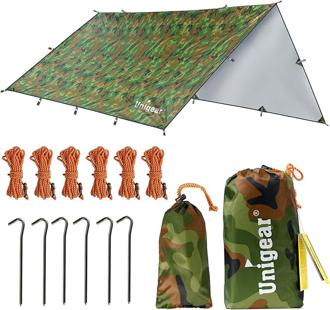 Unigear Hammock Rain Fly Waterproof Tent Tarp, UV Protection and PU 3000mm Waterproof, Lightweight for Camping, Backpacking and Outdoor Adventure