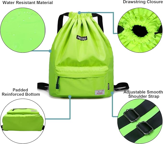 Peicees Waterproof Drawstring Sport Bag Lightweight Sackpack Backpack for Men and Women