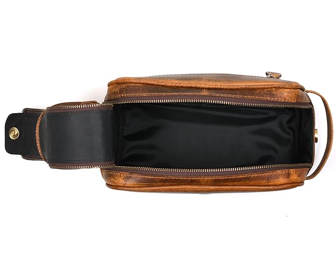10" Premium Leather Toiletry Travel Pouch With Waterproof Lining | King-Size Handcrafted Vintage Dopp - Kit ~ Gift for Father's Day By Aaron Leather Goods (Copper)
