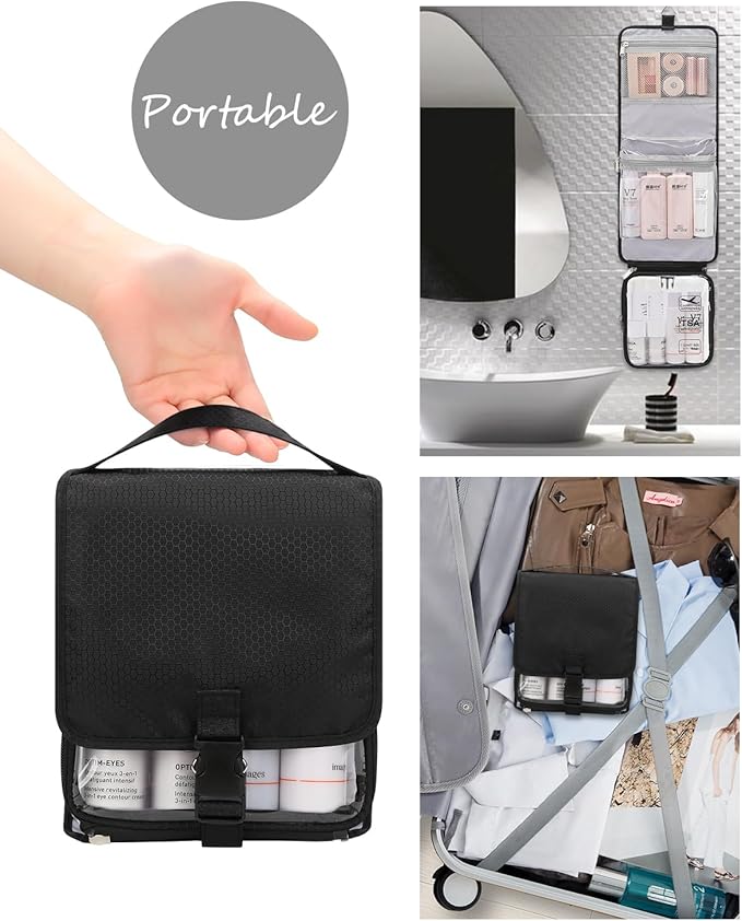 Relavel Travel Toiletry Bag for women with Detachable TSA Approved Toiletry Bag, Compact Hanging toiletry bag with Small Carry On 3-1-1 Clear Waterproof Travel Bags for Toiletries