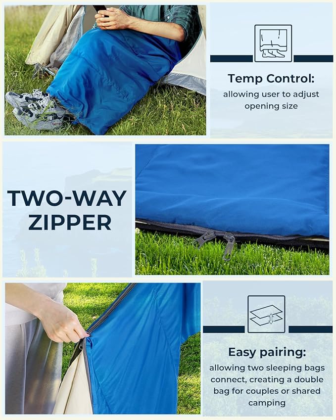 Sleeping Bag, Ohuhu Lightweight Sleeping Bag 3 Season Warm Weather Portable Compact Sleeping Bags for Adult Kids with Carry Bag for Camping Hiking Backpacking and Outdoors 59℉-77℉