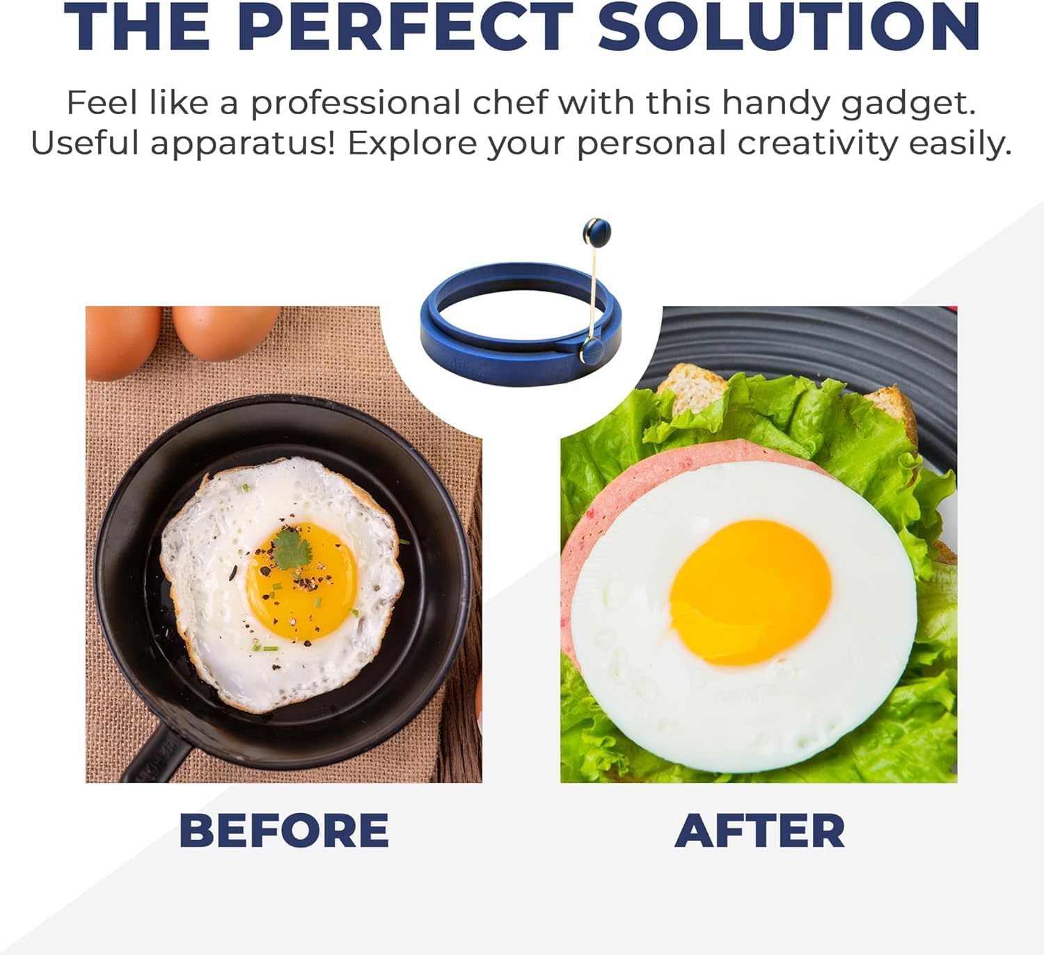 Professional 4 Inch Silicone Egg Ring, Pancake Mold Egg for Breakfast Sandwiches, Omelets and More, Nonstick Mold Ring, Round Blue (Pack of 2), Free e-Book by Abam (Blue & Red)