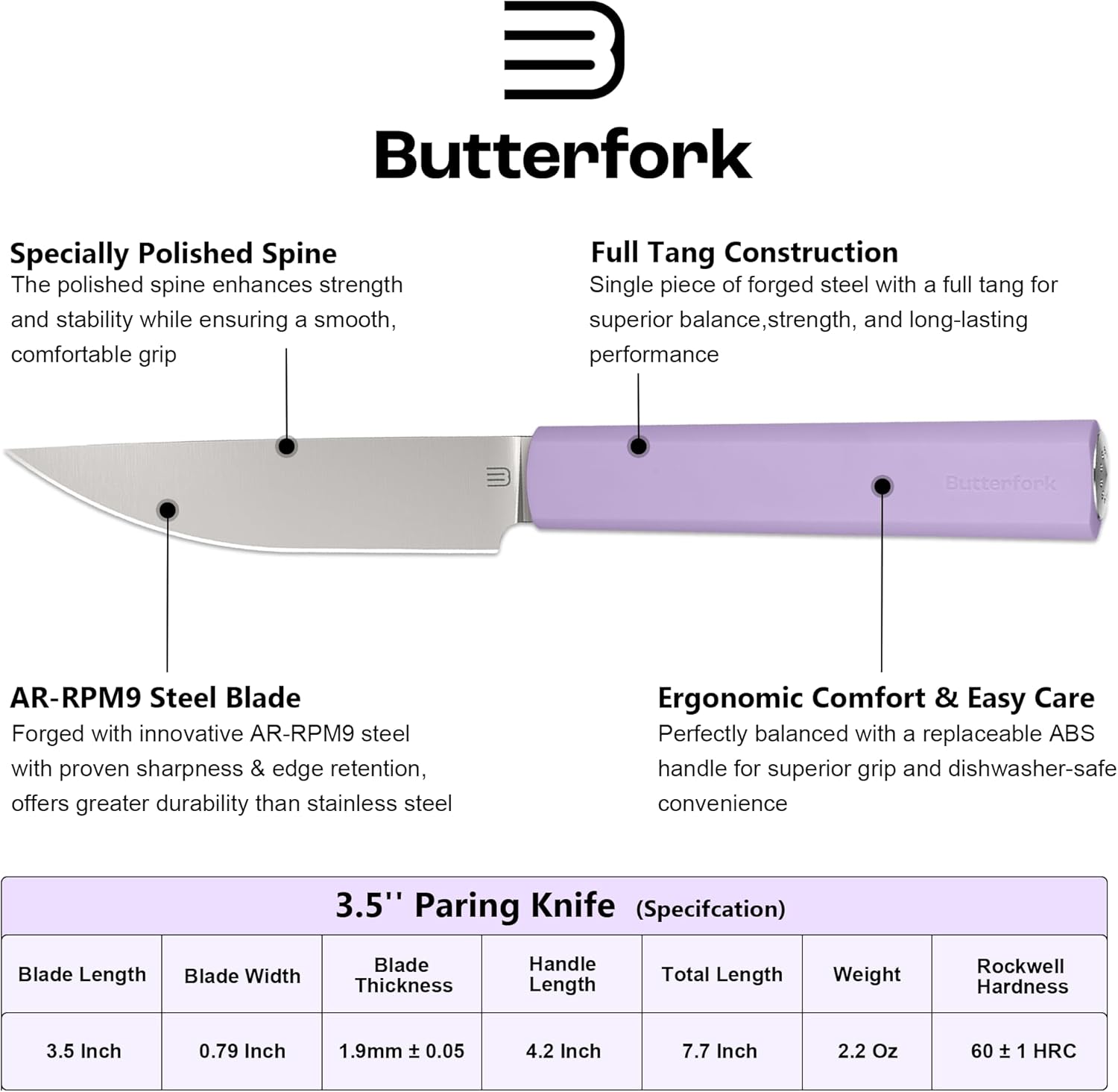 3.5 Inch Paring Knife, Small Kitchen Knife with AR-RPM9 Steel Replaceable Ergonomic Handle, Ultra Sharp Fruit Vegetable Knife for Peeling Coring Cutting