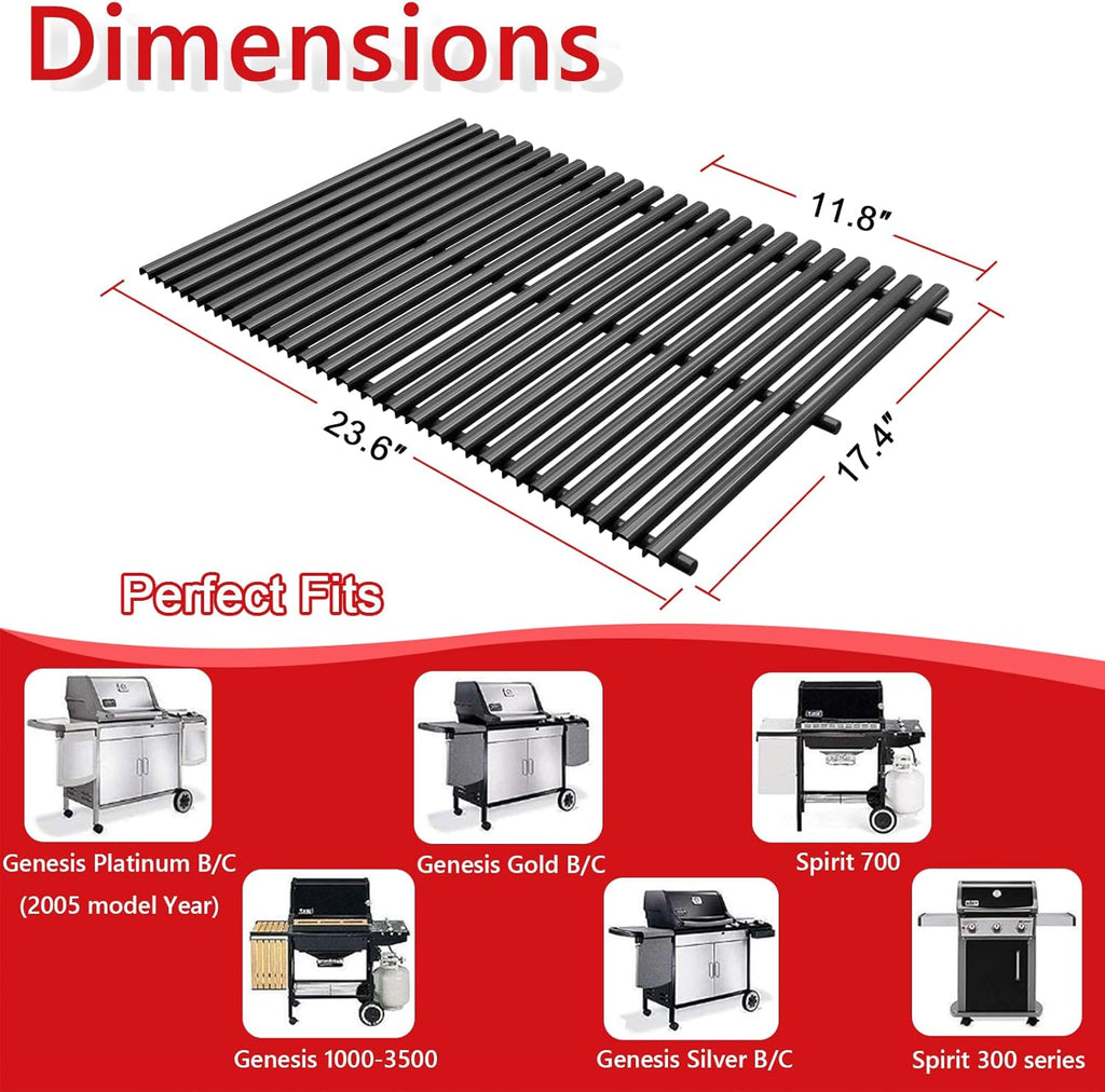 DELSbbq 17.4" x 11.8" Grill Cooking Grates for Weber Spirit 300, Spirit 700, Genesis Silver B/C, Genesis Gold B/C, Genesis Platinum B/C, Genesis 1000-3500,Grill Grates Replacement for 7525 7526 7638