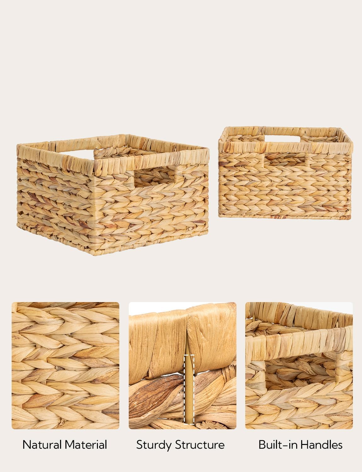 StorageWorks Wicker Storage Basket, Water Hyacinth Basket for Organizing, Decorative Water Hyacinth Storage Baskets, Set of 2, Large and Small