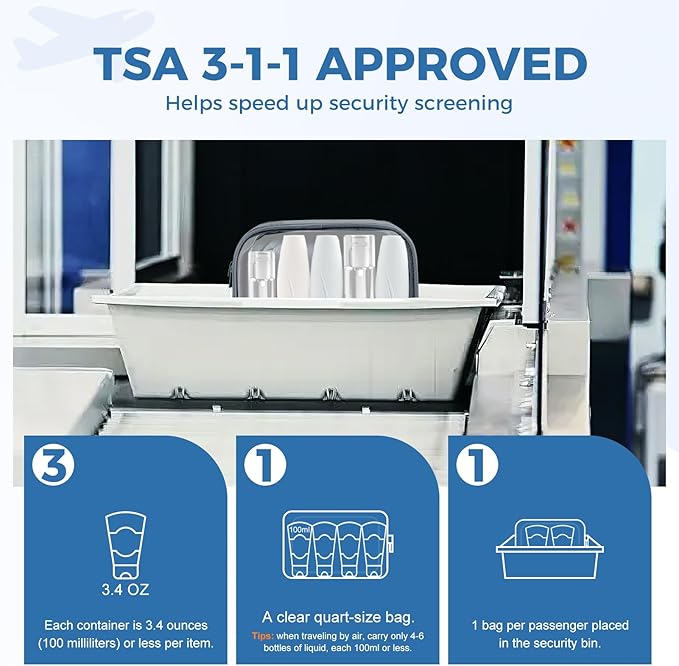 Moyad TSA Approved Clear Toiletry Bag, 2 Pack Quart Size 3-1-1 Liquids Pouch for Travel, Transparent Makeup & Cosmetic Organizer for Women Men, Grey