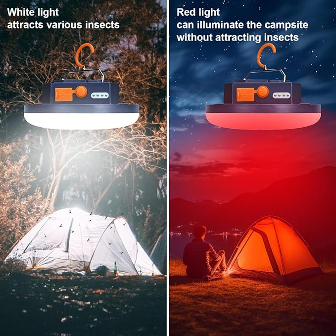 2025 Red Light Insect-Proof Camping Lamp10000mAh Rechargeable 3000LM Tent Camping Light, 6500K 24Hours Long Play Time , Outdoor Night Market Night Fishing Lantern
