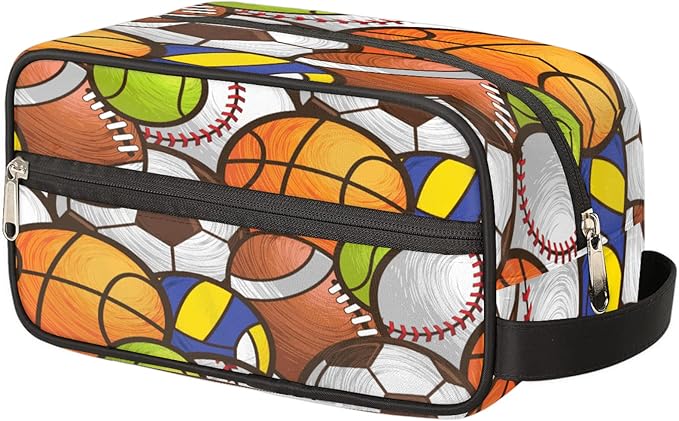 Sport Baseball Portable Travel Toiletry Bag, Volleyball Soccer Ball Dopp Kit Cosmetic Organizer Makeup Bag Shower Shaving Bag for Men Women