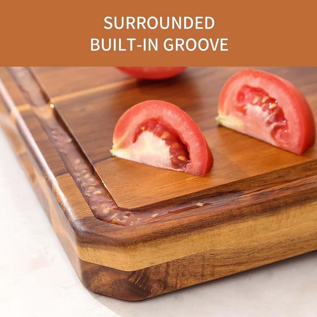 Large wood Cutting Board for Kitchen with Juice Handles ， Chopping Board Cheese Charcuterie Board (Striped cutting board)