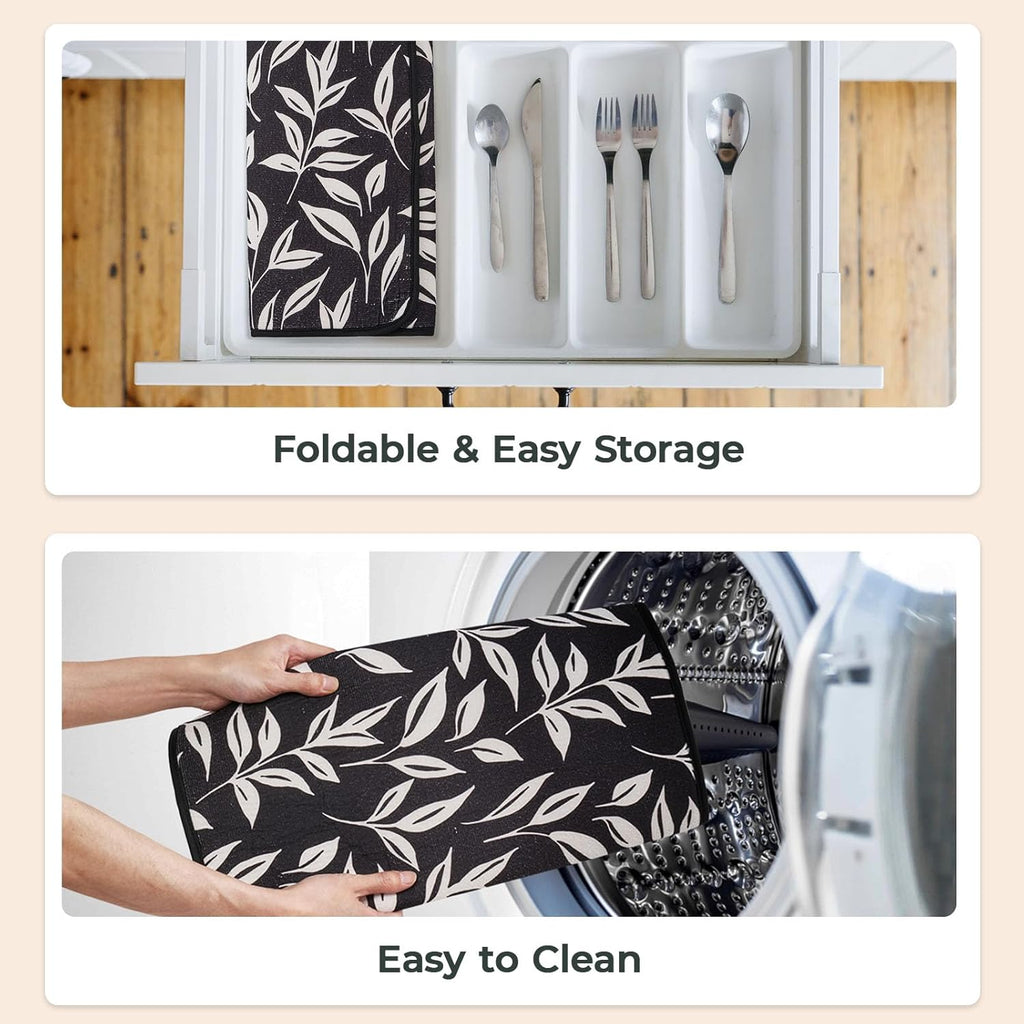 FRESHMINT Printed Dish Drying Mats for Kitchen Counter 2 Pack Absorbent Reversible Drying Mats Microfiber Kitchen Countertop Protector Dishes Drying Pad Extra Large 18"x24" Dish Mat