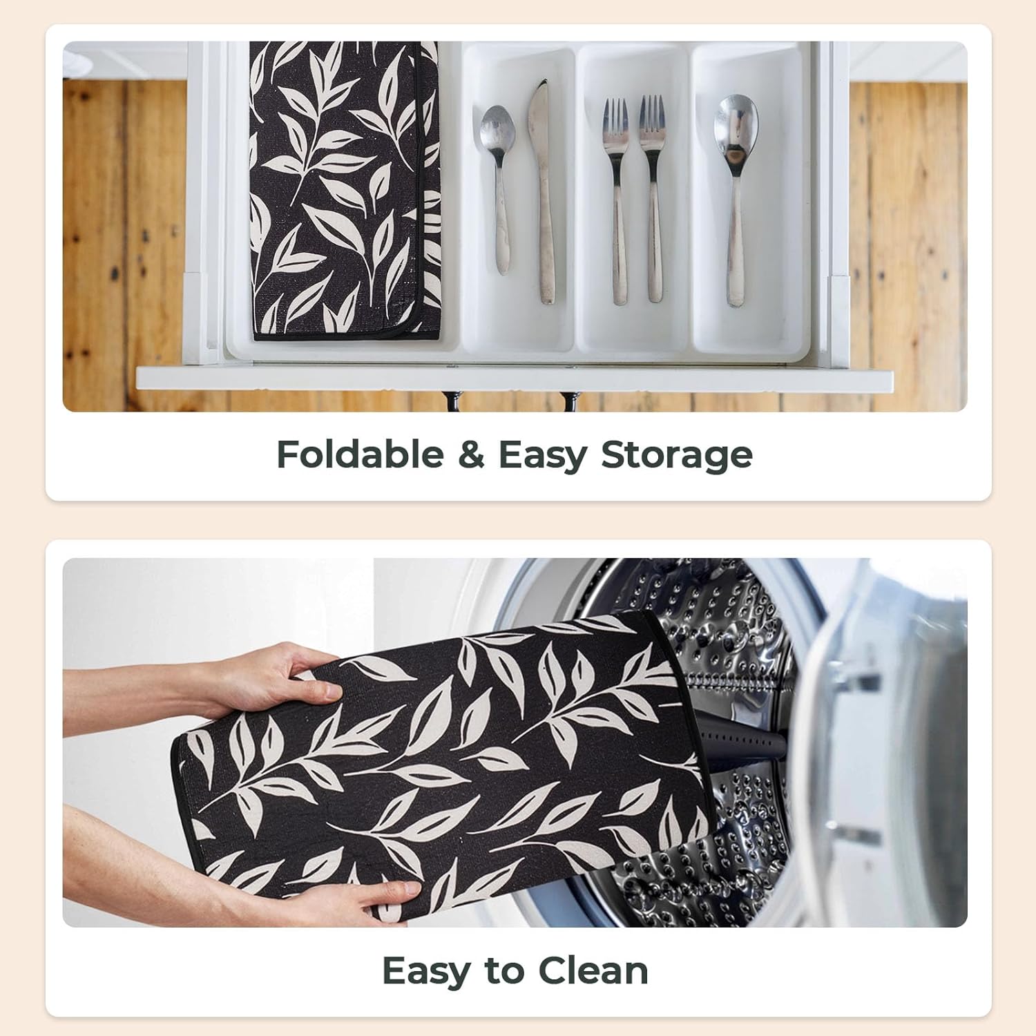 FRESHMINT Printed Dish Drying Mats for Kitchen Counter 2 Pack Absorbent Reversible Drying Mats Microfiber Kitchen Countertop Protector Dishes Drying Pad Extra Large 18"x24" Dish Mat