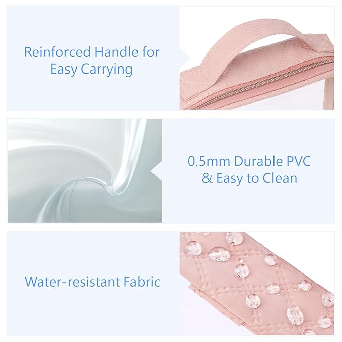 PACKISM TSA Approved Toiletry Bag, 3 Pack Clear Makeup Bags with Handle Large Opening, Clear Toiletry Bags Fit Carry-on Travel Essentials, Quart-sized Travel Bags for Toiletries, Rose Pink