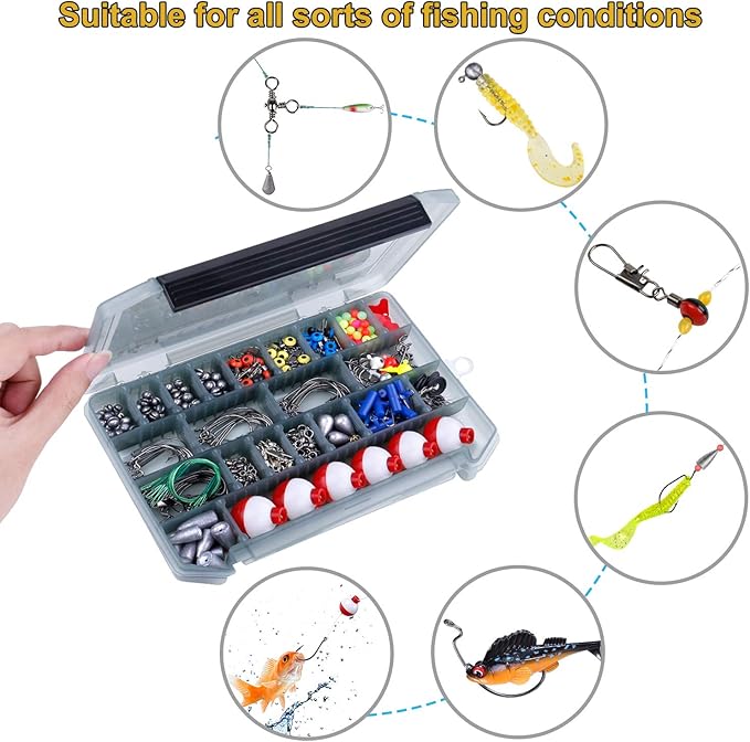TOPFORT 187/343pcs Fishing Accessories Kit, Organized Fishing Tackle Box with Tackle Included, Fishing Hooks, Fishing Weights Sinkers, Fishing Gear and Equipment, Fishing Gift for Men