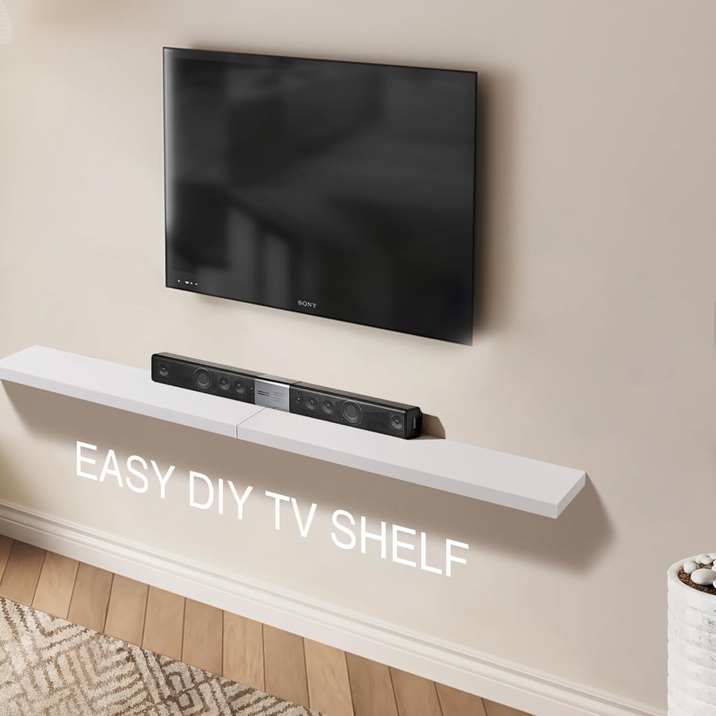 Colima Floating Shelves for Wall White Wood Shelf for Bedroom, 36 Inch Wall Mounted Floating Shelves for Bathroom Living Room Kitchen Office, 1.3" Thick Floating Book Shelves for Wall, Set of 2