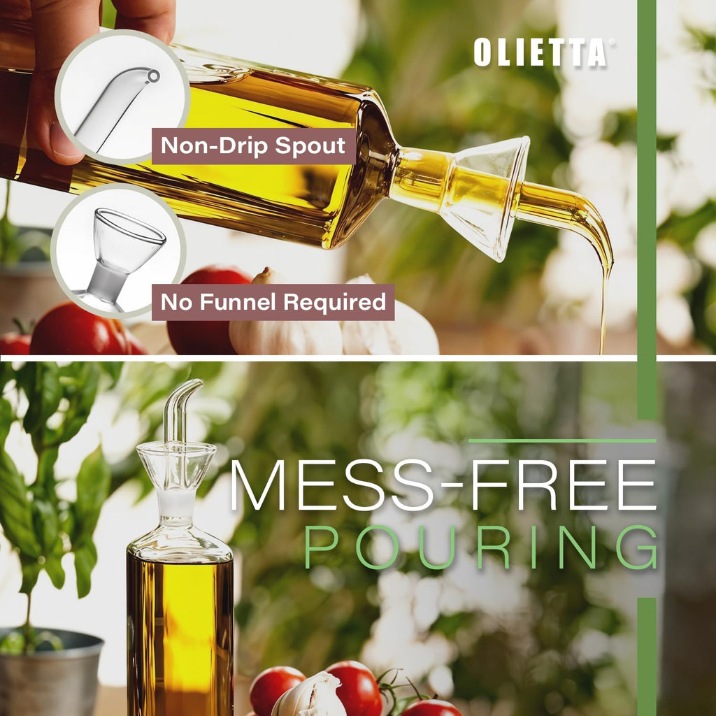 Olive Oil Dispenser Bottle Borosilicate Glass - Non Drip Oil Dispenser for Kitchen, Leak Proof Vinegar Drizzler Cruet, Easy Clean, 17 Ounces, Modern