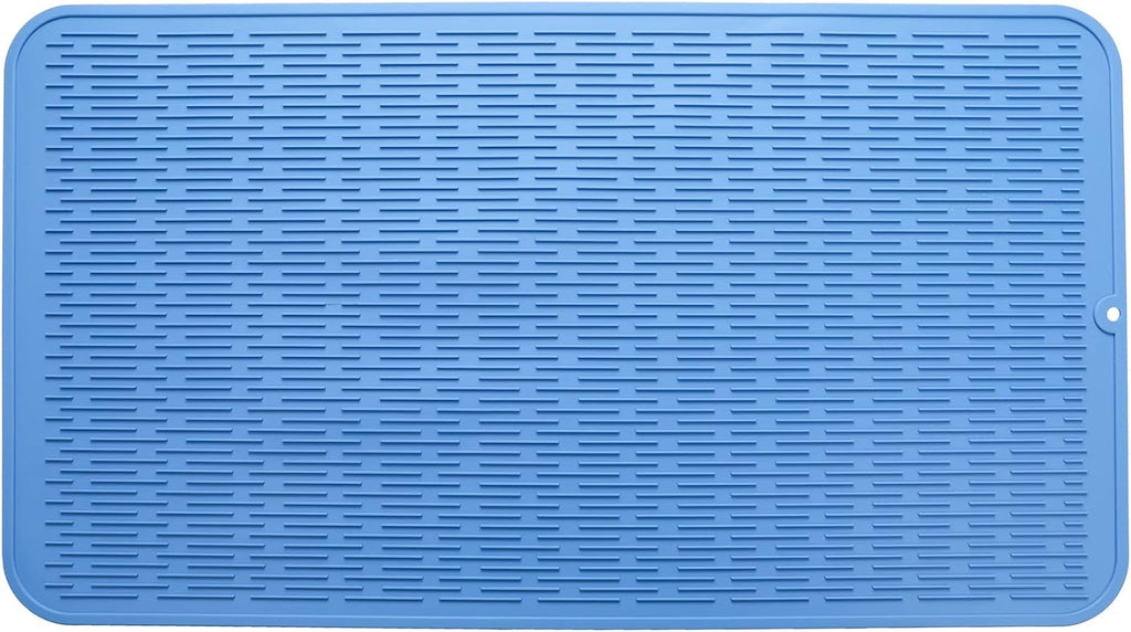 Silicone Dish Drying Mat for Multiple Usage,Easy clean,Eco-friendly,Heat-resistant Silicone Mat for Kitchen Counter or Sink,Refrigerator or Drawer Liner Lichen BlueL 4XL 32 inches x 18 inches