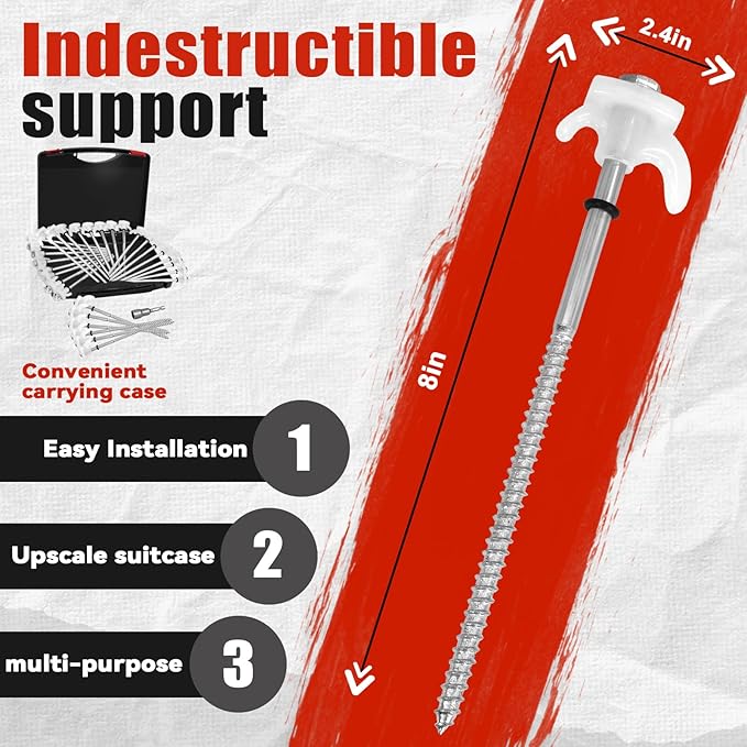 30 Pack 8" Screw in Tent Stakes Heavy Duty- Ground Anchors Screw- Tent Pegs Camping Stakes- Hex Pegs Drillable Tent Stakes and Hexagon Head Drive and Storage Box (White)