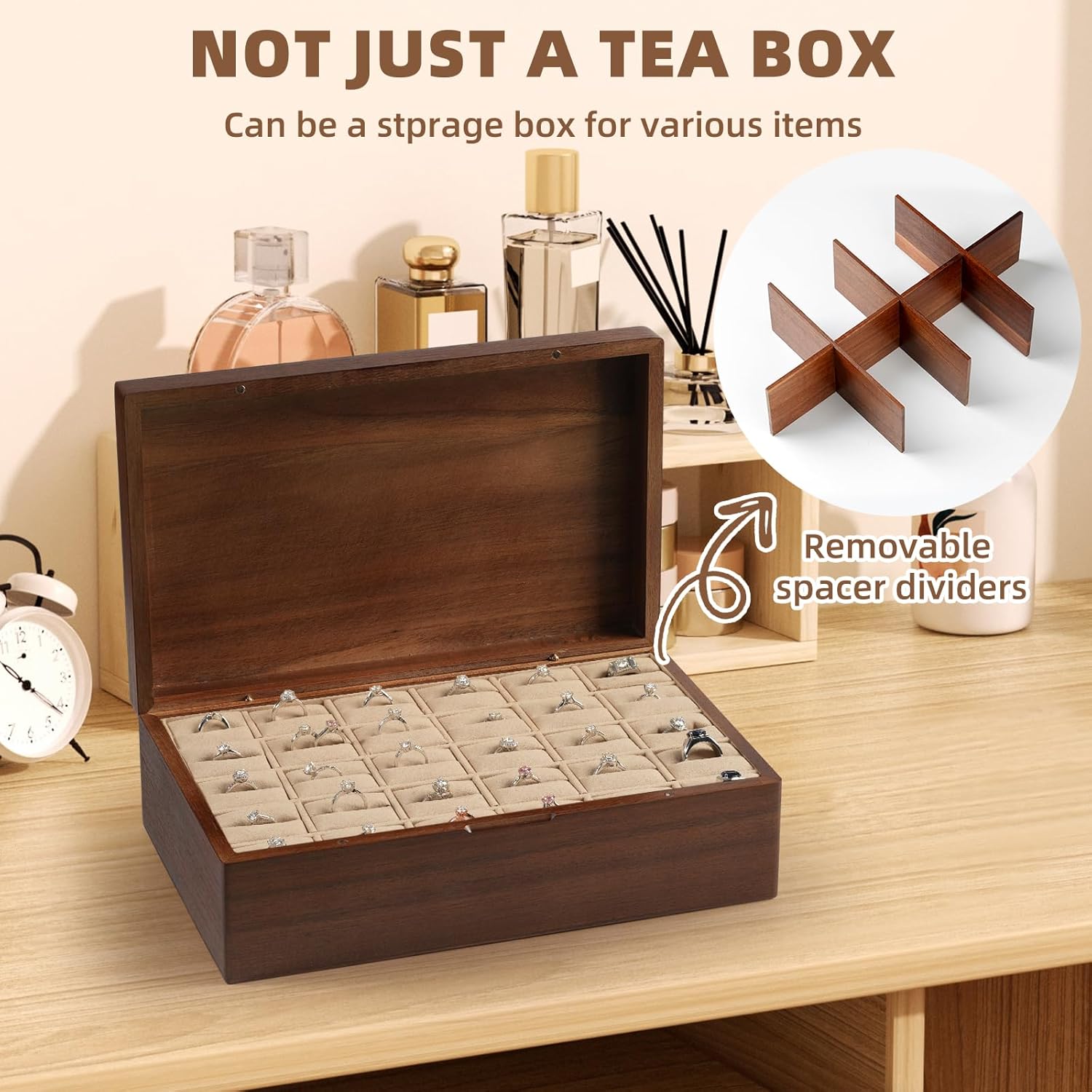 Acacia Wood Tea Bag Organizer, 8 Compartments Tea Box Organizer Storage Box, Tea Box for Tea Bags Chest, Tea Bag Holder with Magnetic Lid for Beverage Supplies, Sugar, Sweeteners, Individual Packets