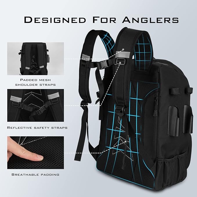 KastKing Karryall Fishing Tackle Backpack with Rod Holders 4 Tackle Boxes,40L Fishing Bag Storage Fishing Gear and Equipment