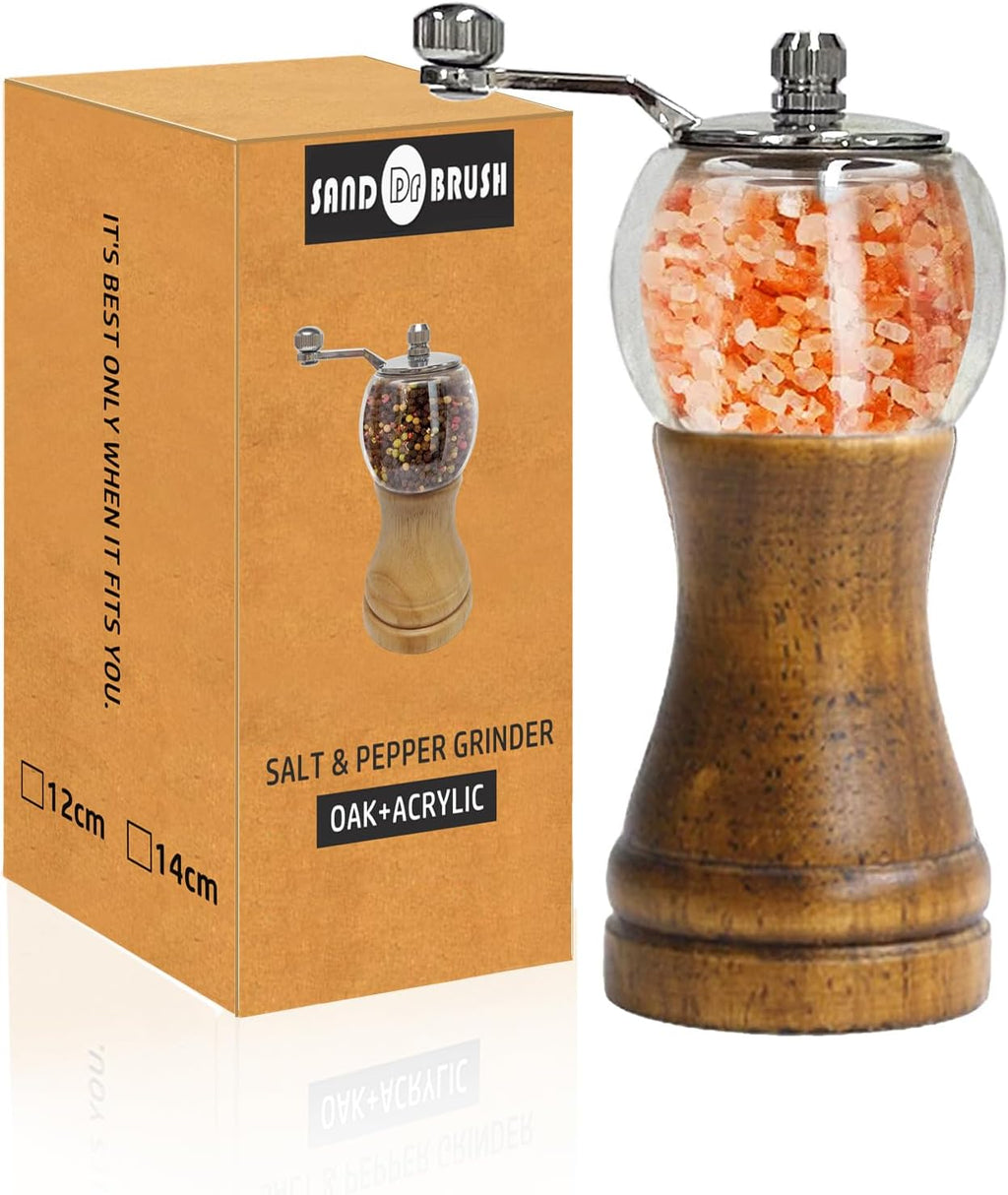 Salt and Pepper Grinder Set, Pepper Mills Classical Roast Black Wooden Manual Pepper Grinder Set Metal Hand Shake Sea Salt Mill, Ceramic Core Grinding Enjoy Fresh Ground Pepper Sea Salts Spices