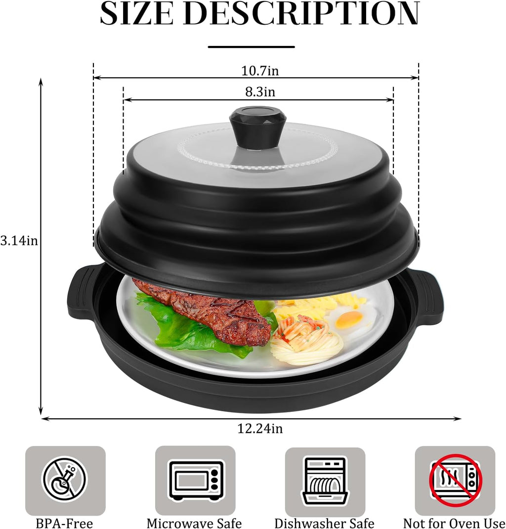 10.7 Inch Microwave Food Cover with Heat Insulation Mat, Anti-Scald Collapsible Microwave Splatter Cover, Multi-Functional as Colander & Fruit Plate, Dishwasher Safe, Ideal for Meal Prep (Transparent)